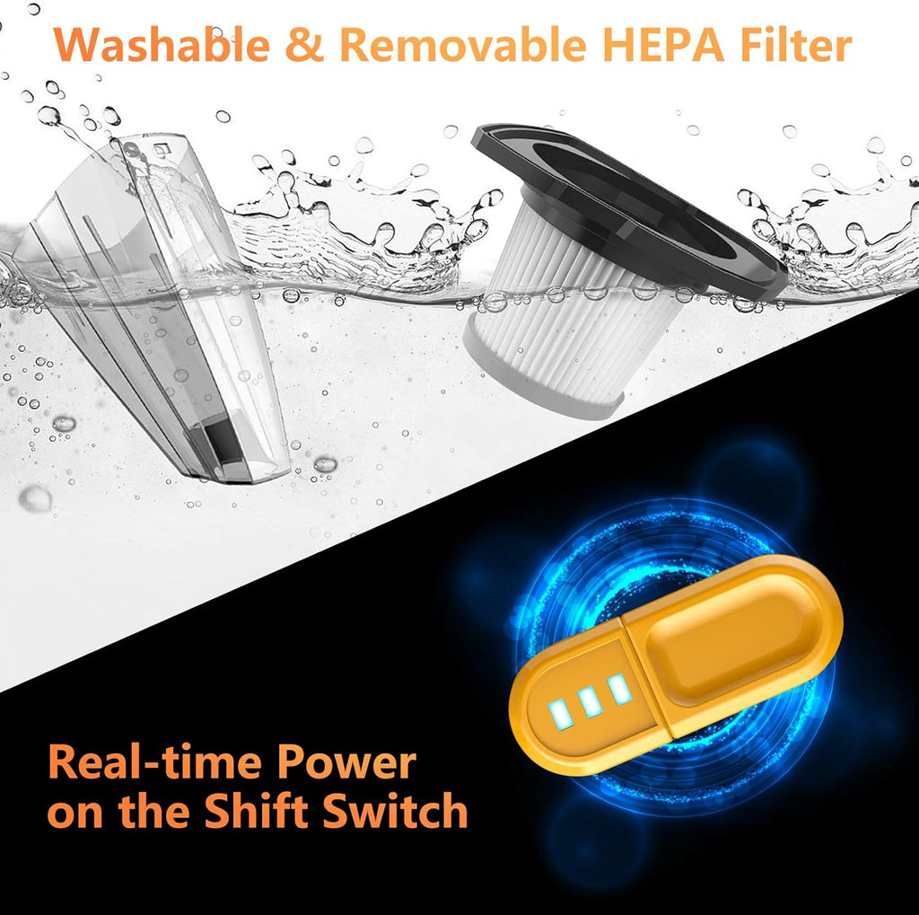 Portable Cordless Handheld Vacuum Cleaner, 150W, 8000PA, Wet & Dry, Grey & Yellow O1611