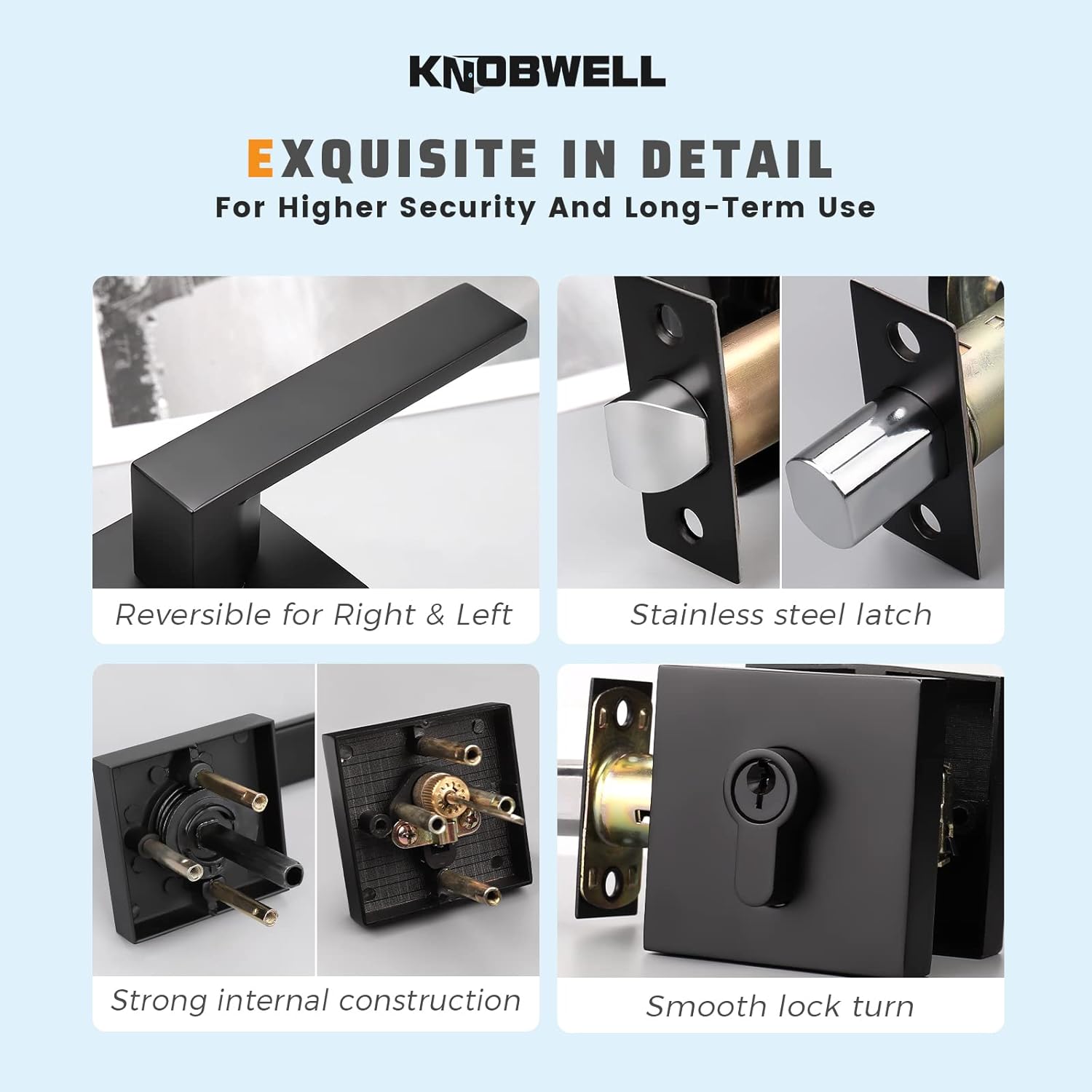 6 Pack Square Matte Black Door Handle Set with Double Keyed Deadbolt H90397