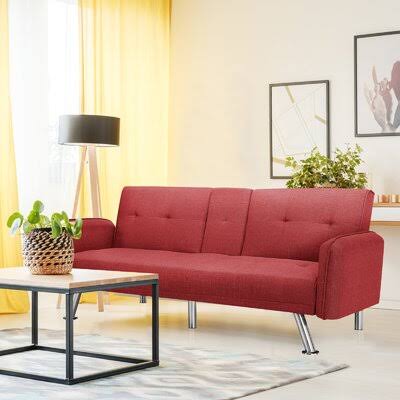 Red 100% Polyester Convertible Sofa with Storage Y744