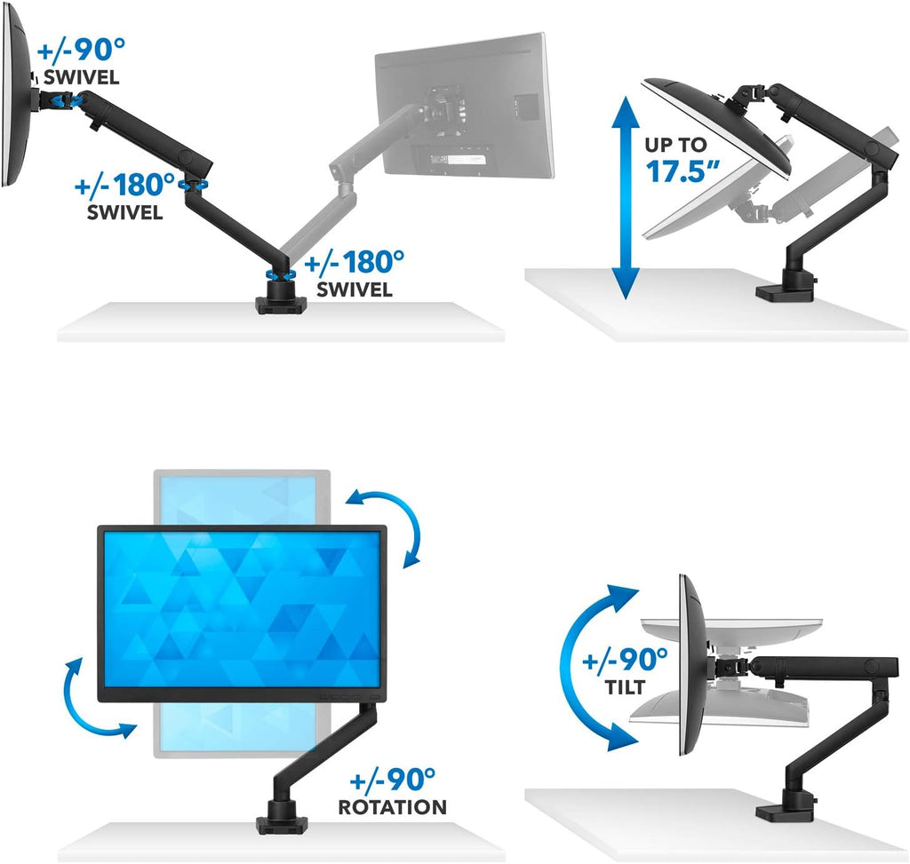 Single Monitor Arm Mount with C-Clamp and Grommet Bases F71721