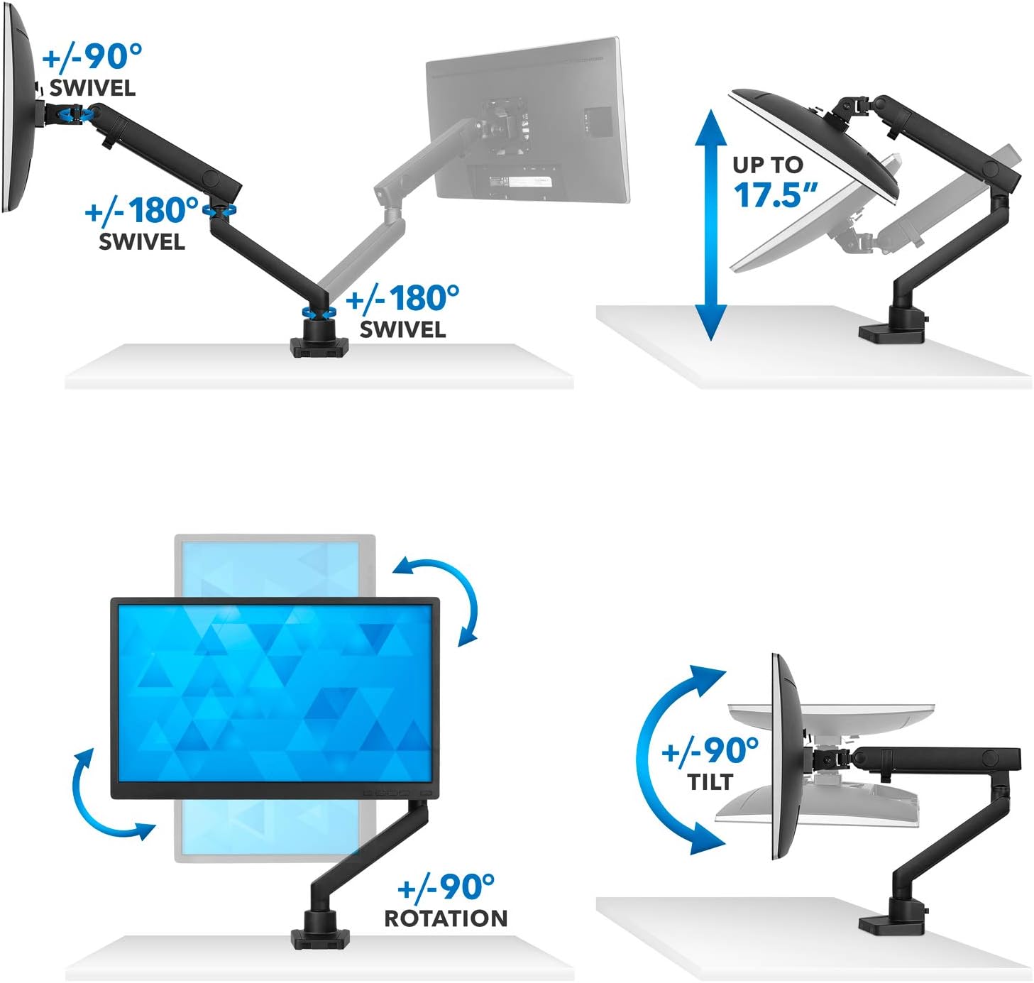 Single Monitor Arm Mount with C-Clamp and Grommet Bases F71721