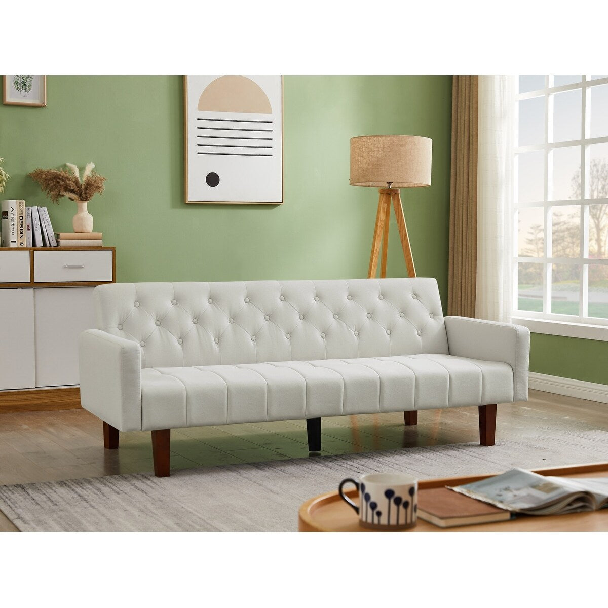 Beige Linen Futon Sofa Bed Z313326