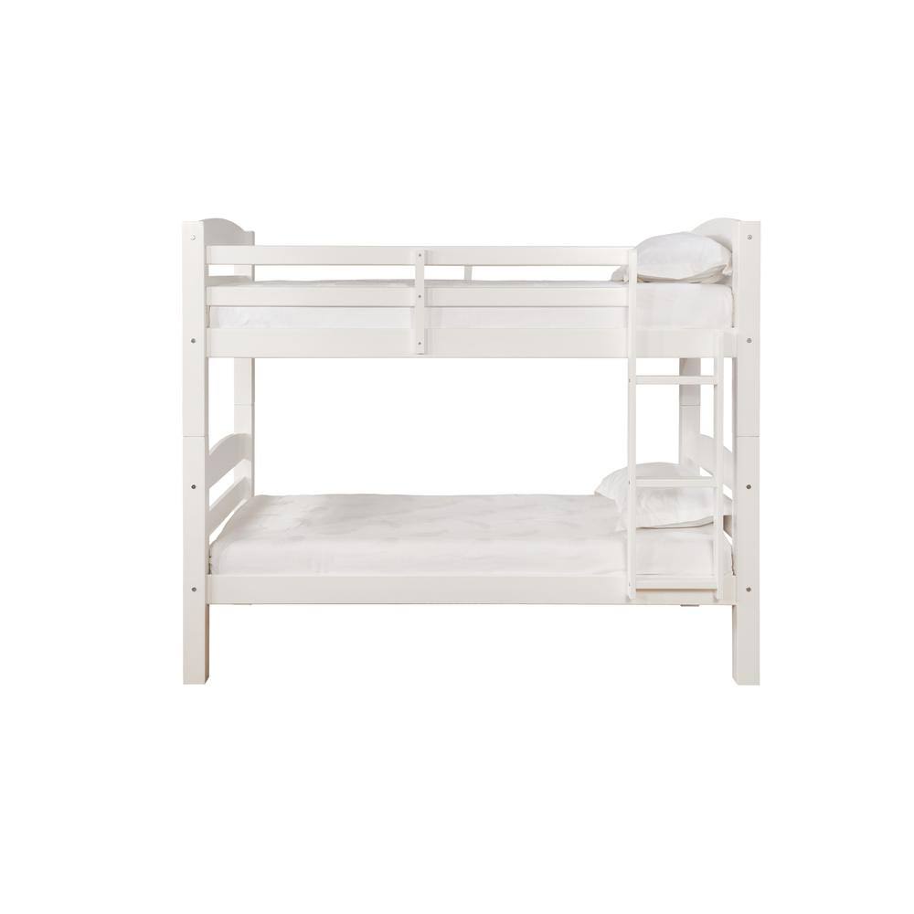 White Twin Over Twin Bunk Bed with Ladder S961