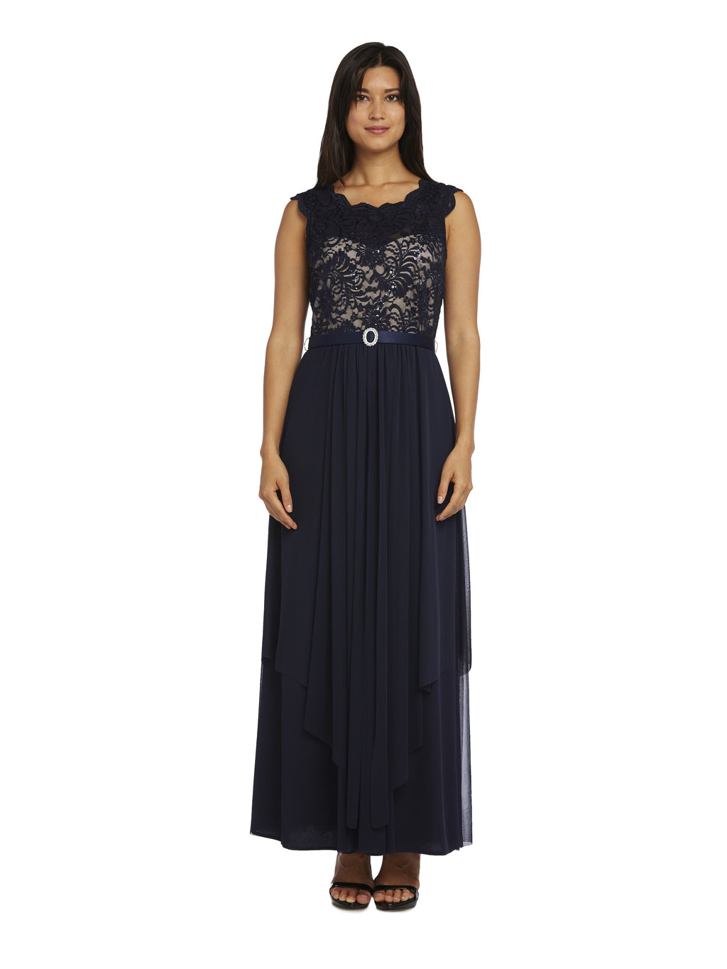 Purple/Blue/Beige Lace Evening Gown V6765