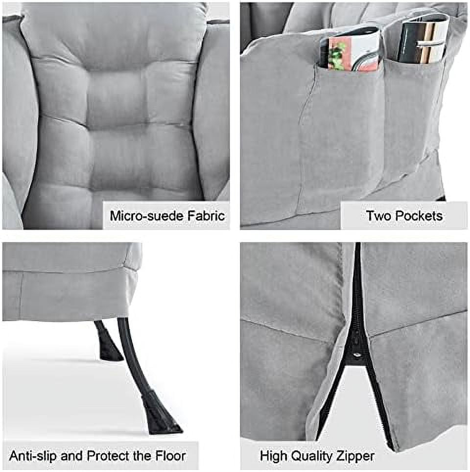 Beige Lazy Chair Single Sofa with Bench Armchair Footstool Side Pockets P7323