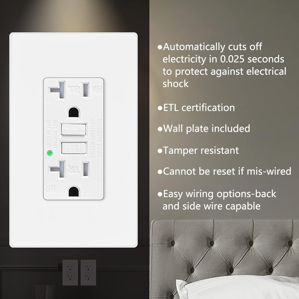 20 Amp GFCI Outlet, Tamper Resistant, Weather Resistant, Glossy White B41981