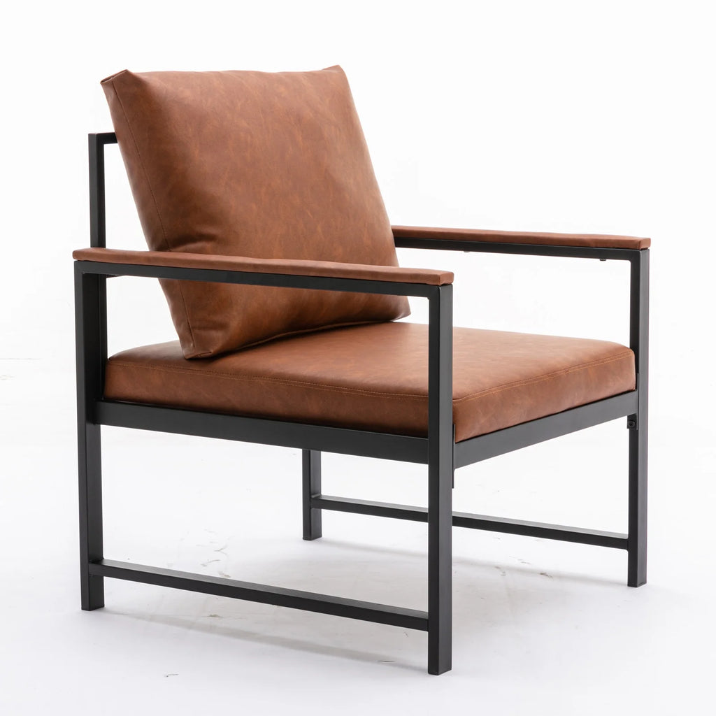 Orange Faux Leather Accent Chair with Black Metal Frame M818