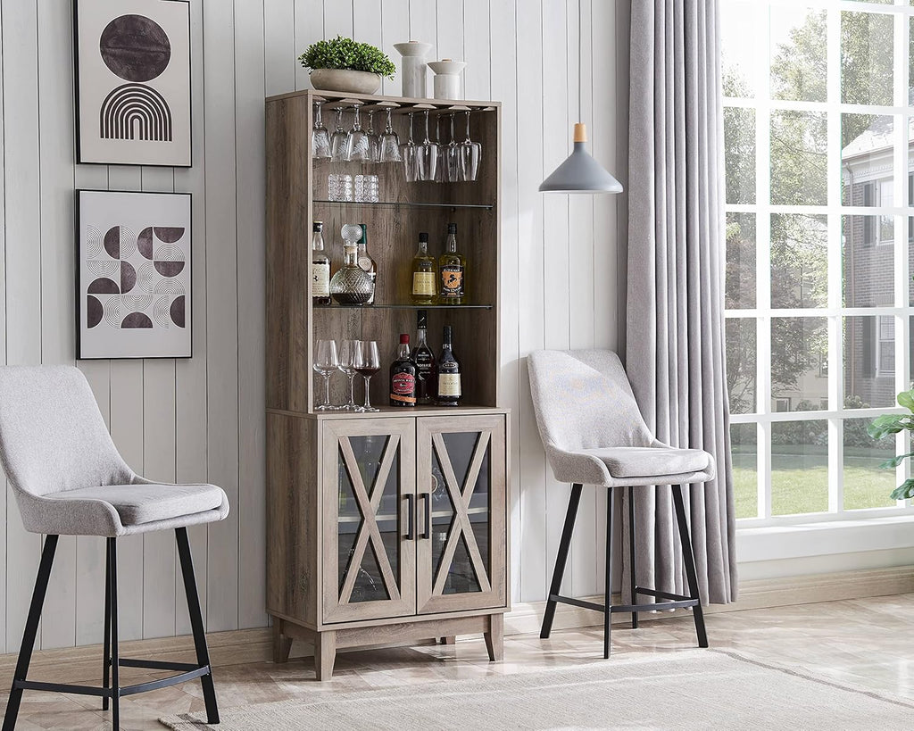 Grey Wash China Cabinet with Glass Shelves and Wire Mesh Doors M379233