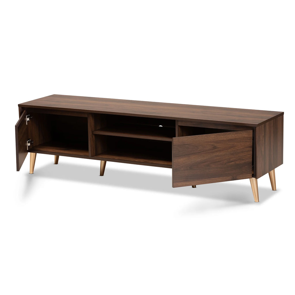 Walnut Brown and Gold Finished Wood TV Stand U266050