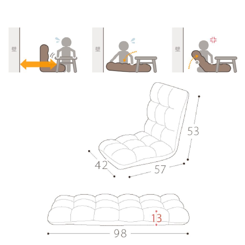 Folding Lounge Chaise Sofa with 5 Reclining Position Y3900