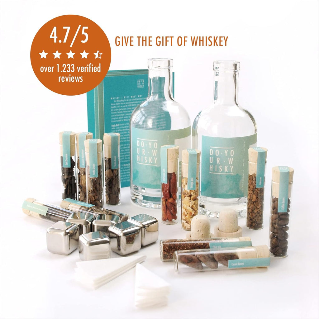 DIY Whisky Infusion Kit with 12 Woodchip Blends & Botanicals in Glass Tubes, 6 Whiskey Stones, Pack of 2 C4233