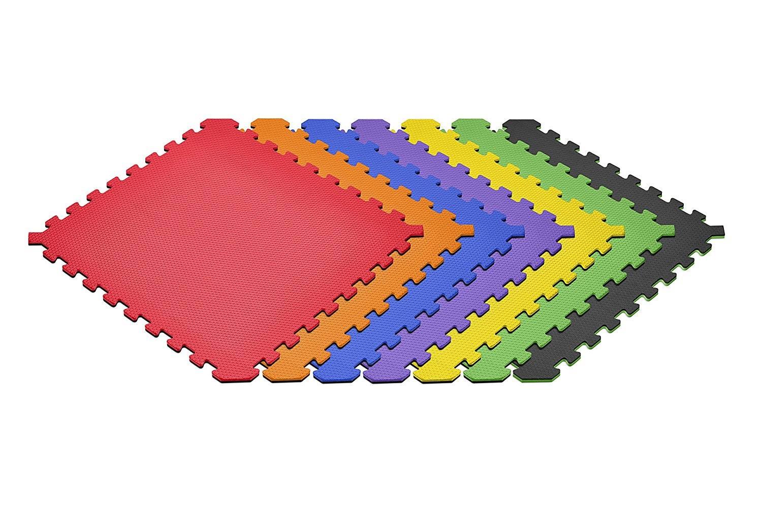 Rainbow Pack/Black 24 in. x 24 in. Eva Foam Interlocking Tile (60-Tile) C311876