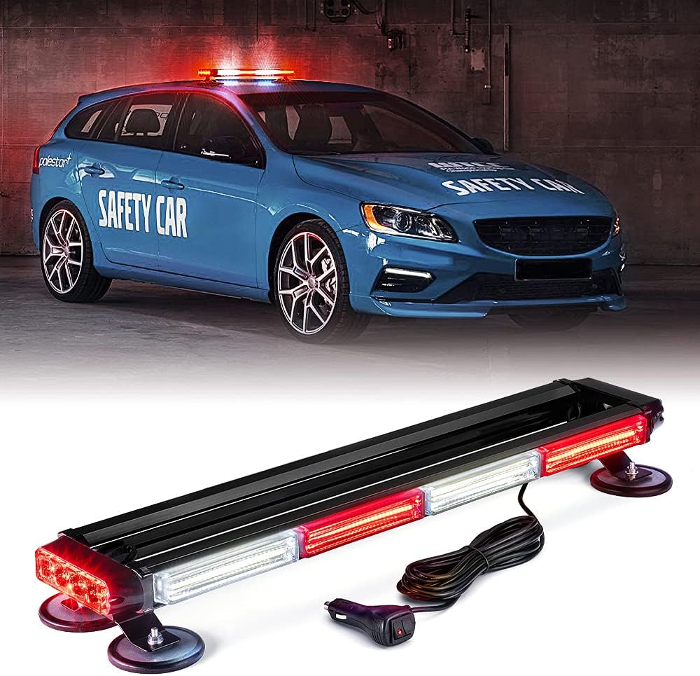 White Amber COB LED Rooftop Strobe Light Bar Double Side 26 High Visibility Emergency Hazard Warning Beacon Lights w/Magnetic Base C458711