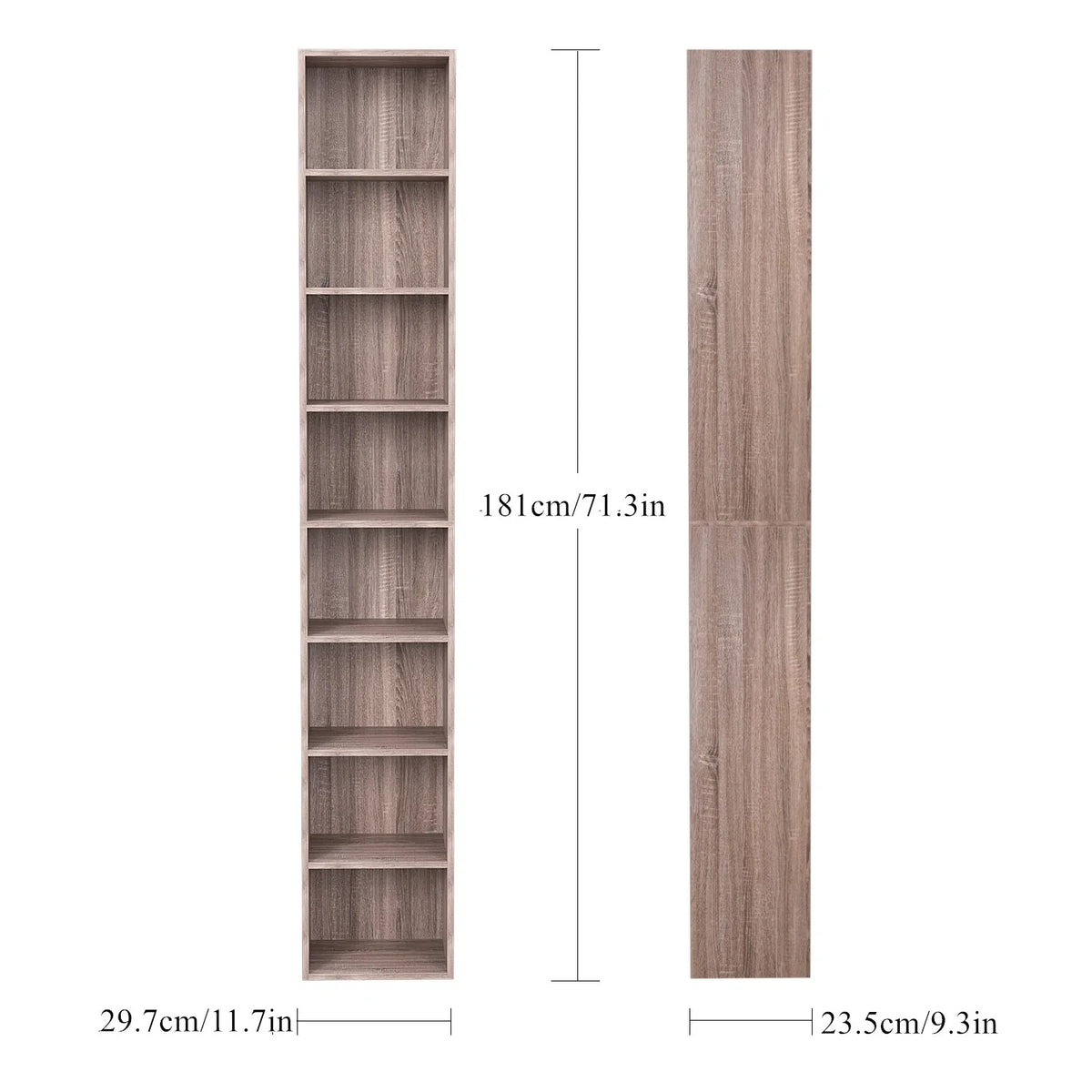 Dark Oak 8 Shelves Narrow Bookcase K2323