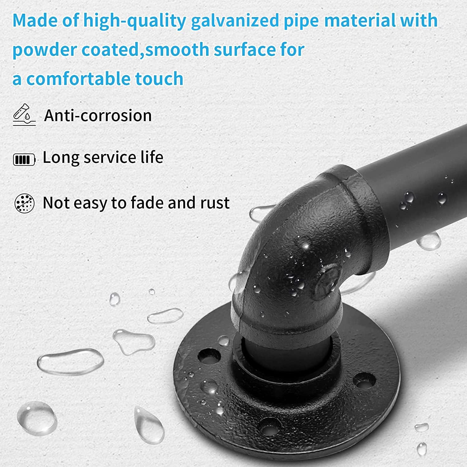 Wall Handrail 6FT/180CM, Galvanized Pipe Handrail, Pack of 2 W737