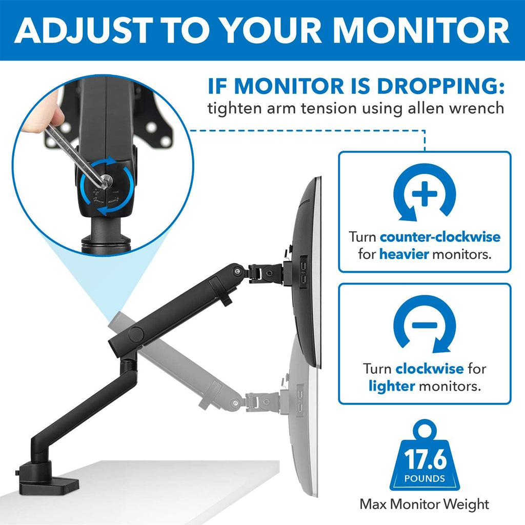 Single Monitor Arm Mount with C-Clamp and Grommet Bases F71721
