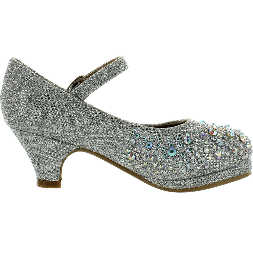 Silver Kids Mary Jane Platform Dress Pumps V790