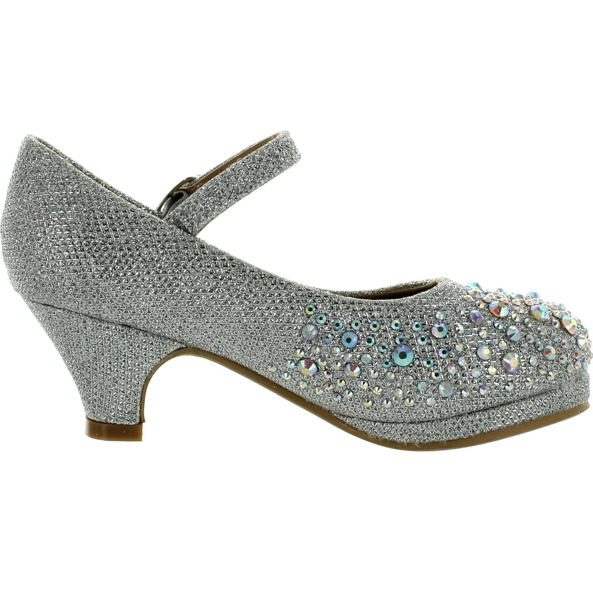 Silver Kids Mary Jane Platform Dress Pumps V790