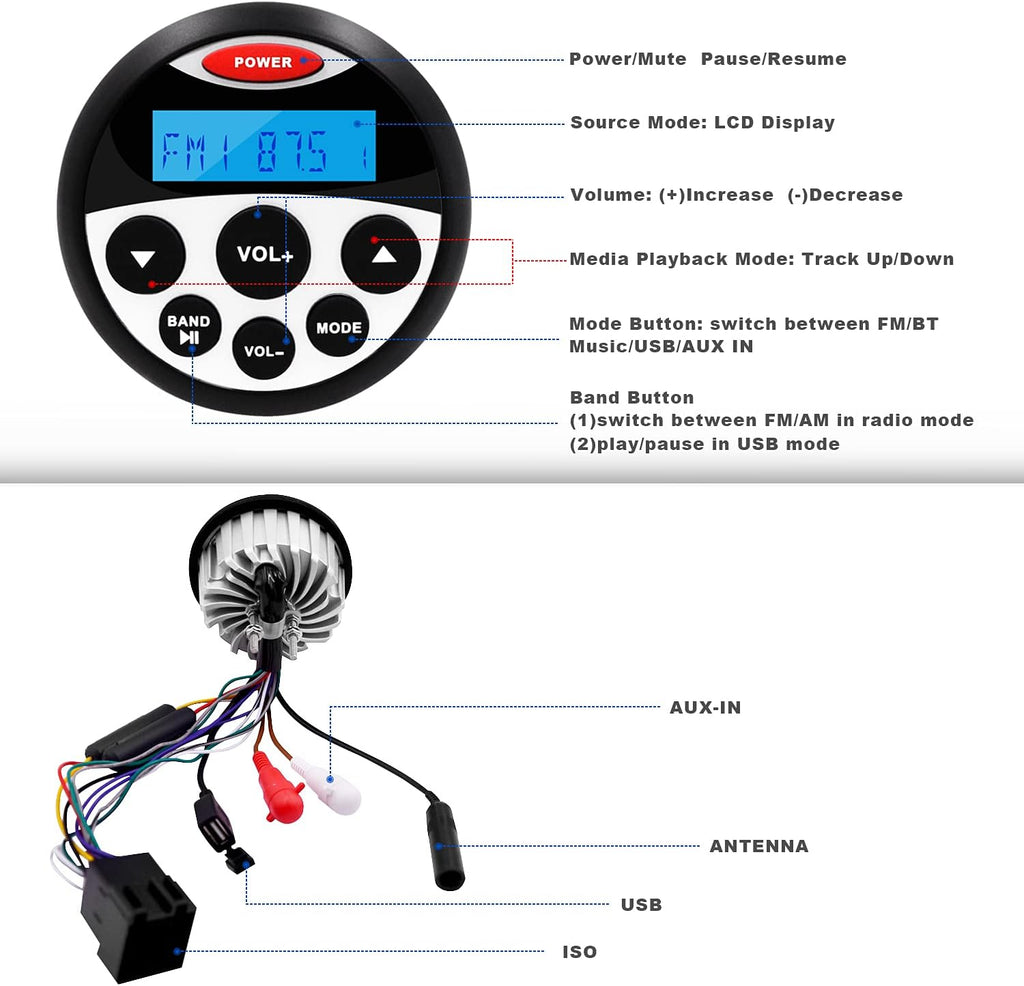 Marine Radio and Speaker Package with 4 Inch White Marine Speakers X895