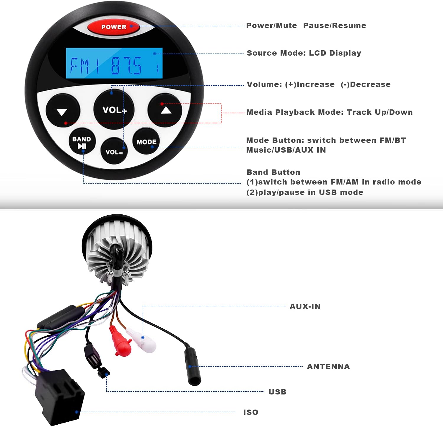 Marine Radio and Speaker Package with 4 Inch White Marine Speakers X895