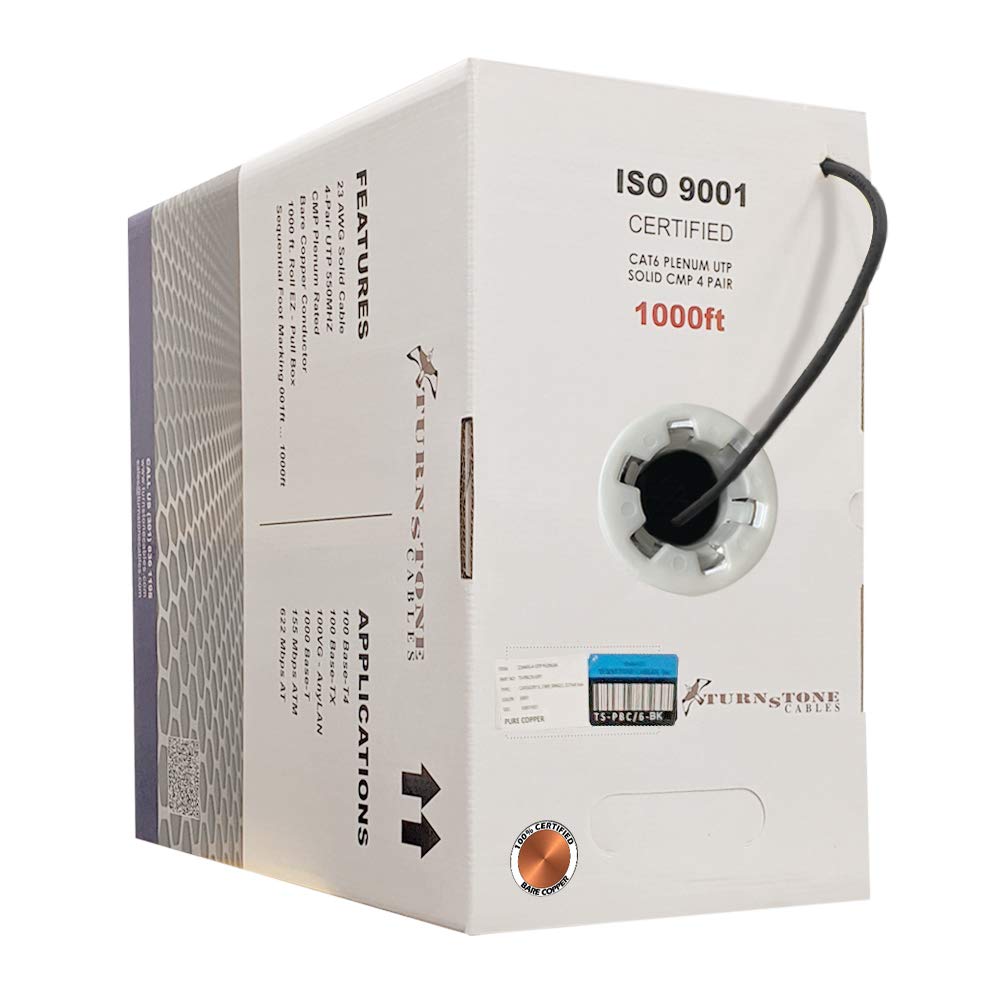 1000ft Cat6 Plenum Bulk Ethernet Cable, 23AWG Solid Bare Copper, UTP H70008