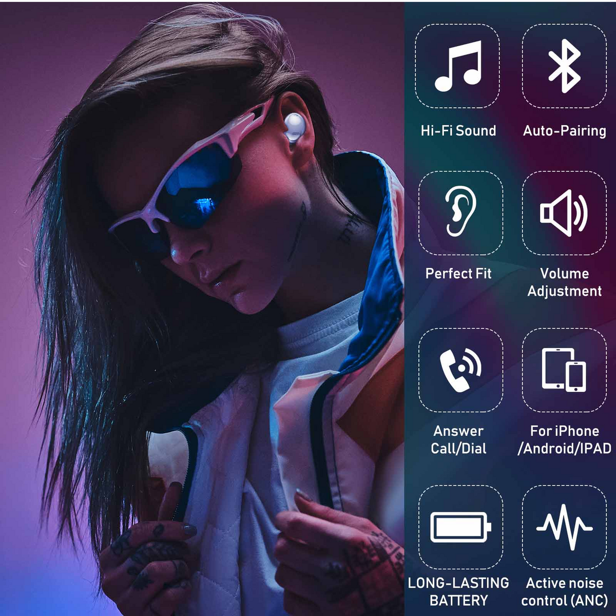 Purple True Wireless Earbuds with Active Noise Cancelling M49002