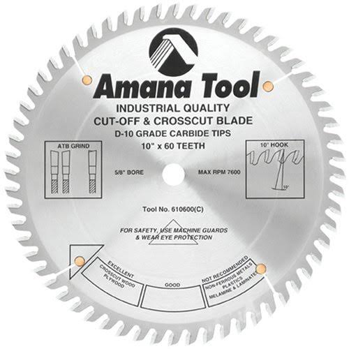 Carbide Tipped Cut-Off and Crosscut 10 inch Dia x 60T ATB, 10 Deg, 5/8 Bore P93584