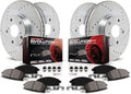 Front and Rear Carbon Fiber Brake Pads with Drilled & Slotted Brake Rotors Kit W11433