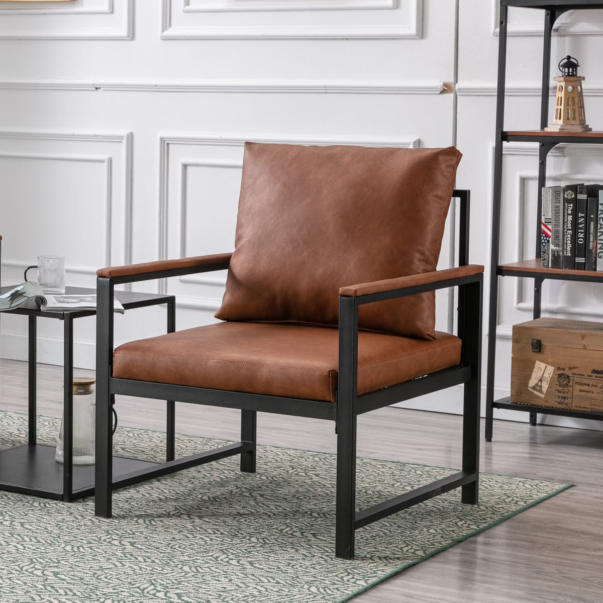 Orange Faux Leather Accent Chair with Black Metal Frame M818