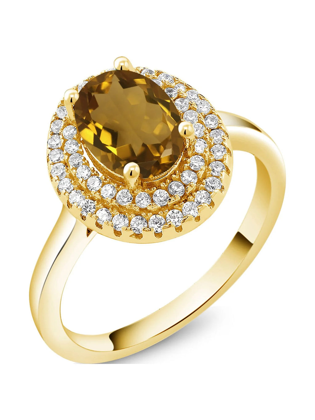 18K Yellow Gold Plated Silver Oval Whiskey Quartz Halo Engagement Ring W832