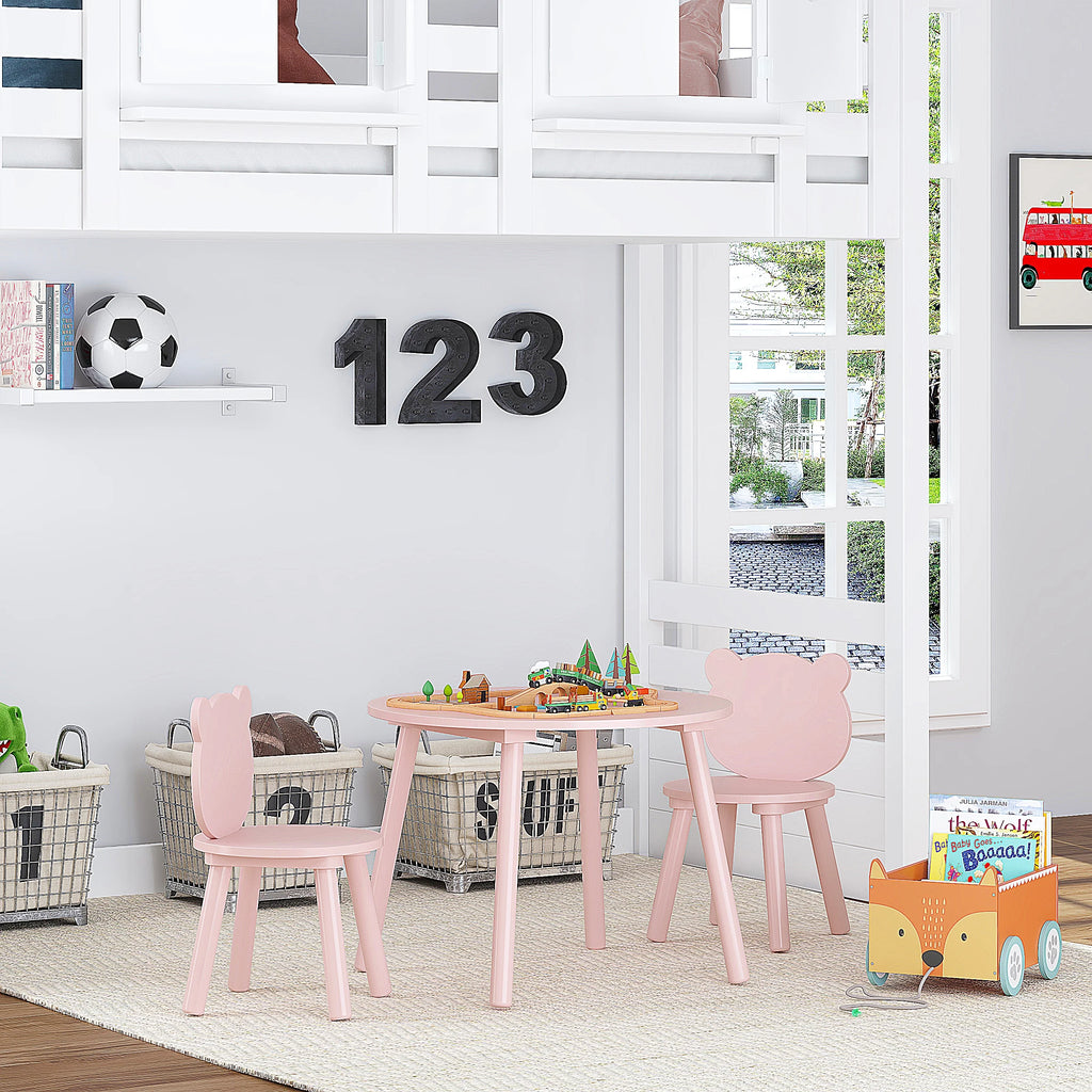 3 Pieces Kids Wood Table and Chair Set F9320