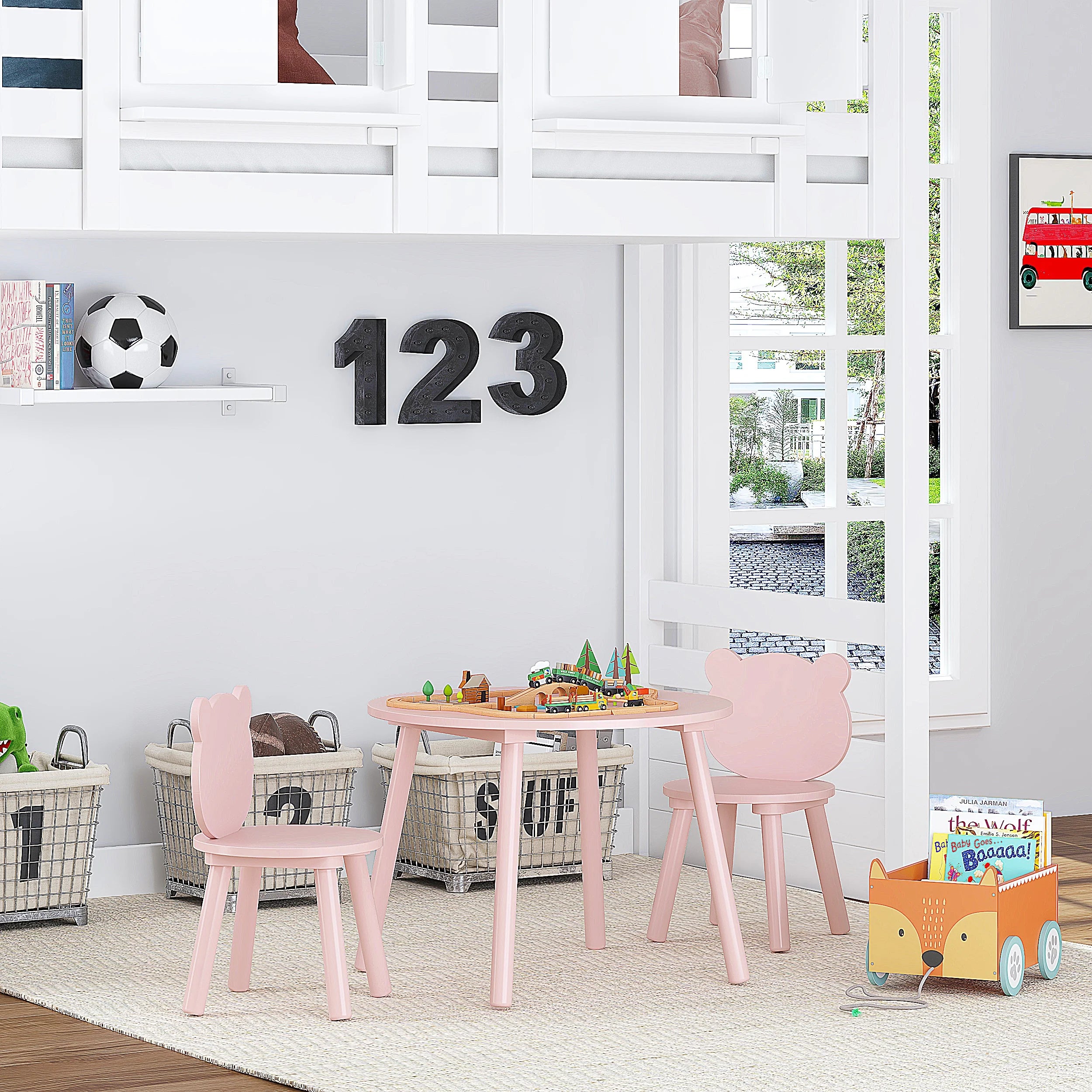 3 Pieces Kids Wood Table and Chair Set F9320