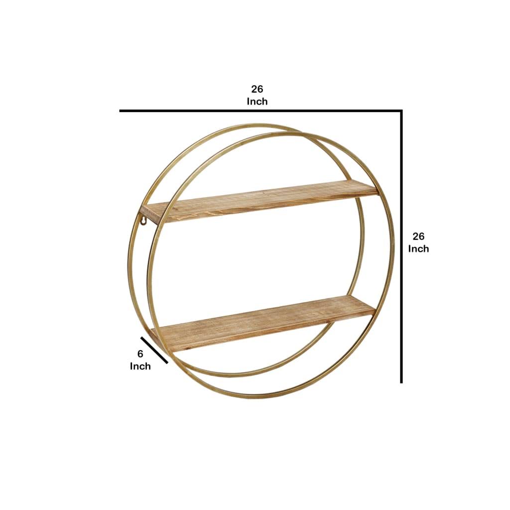 Gold Metal and Wood Wall Shelf I940525