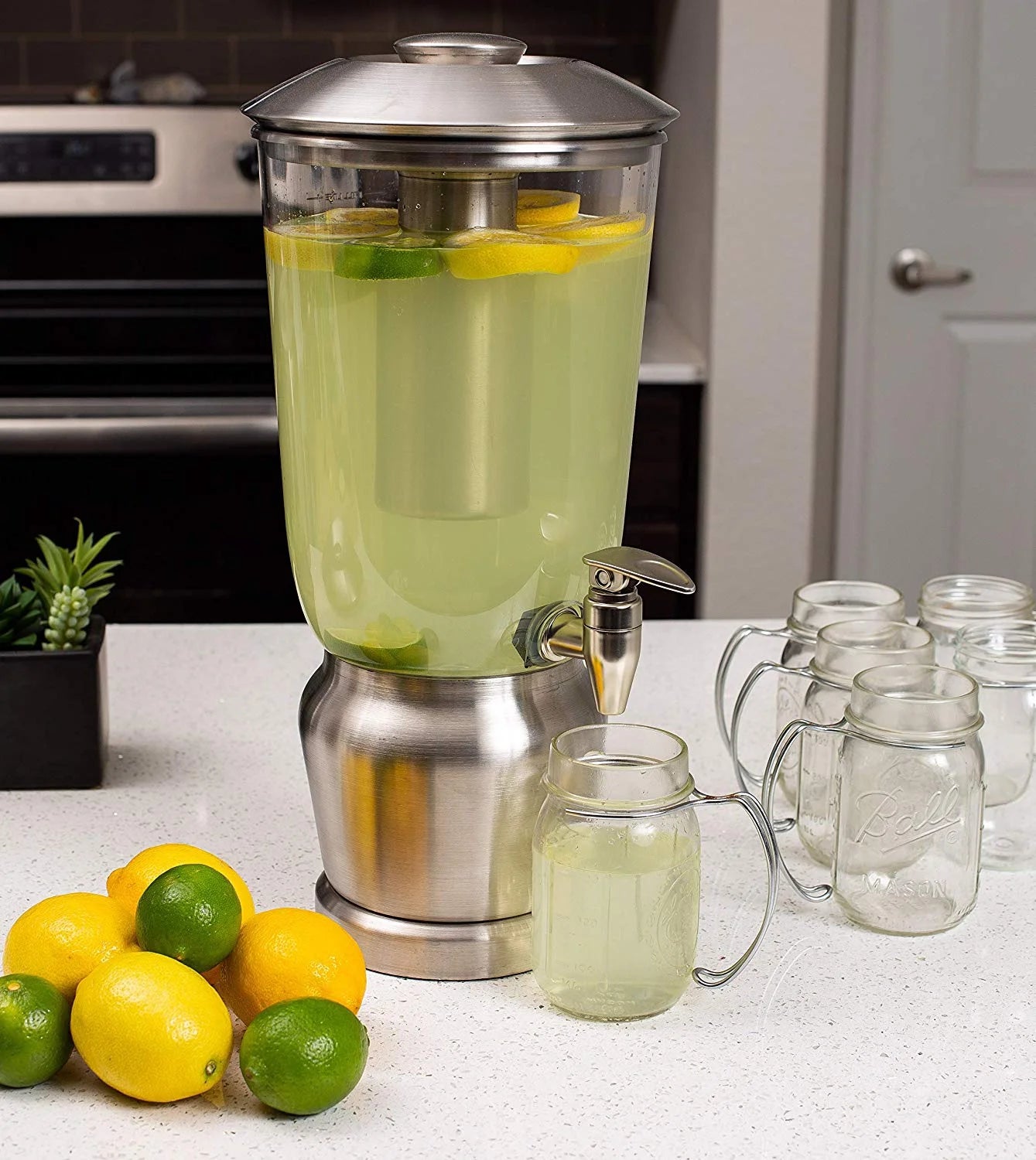 1.5 Gallon Stainless Steel Beverage Dispenser with Ice Container, Stand & Spigot I532