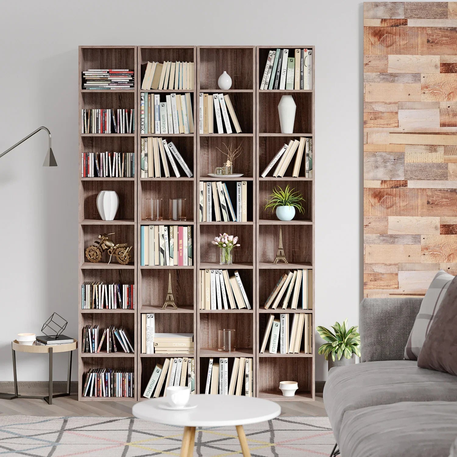 Dark Oak 8 Shelves Narrow Bookcase K2323