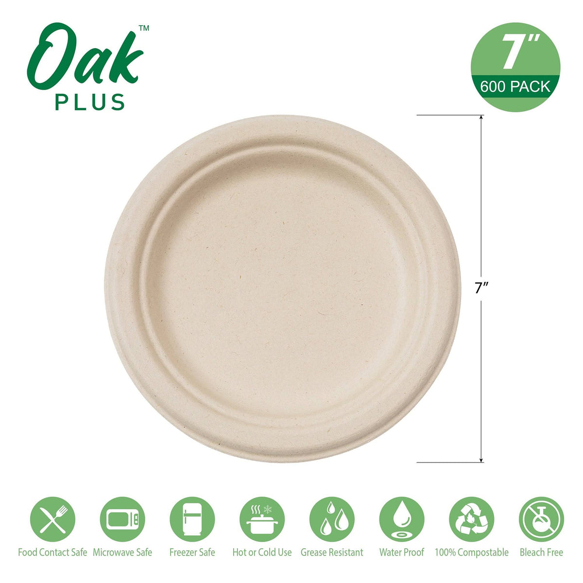 300 Pack Natural Compostable Sugarcane Plates N63920