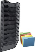 Wall Mounted 10 Tier Metal Mesh File Organizer with 5 Paper Folders T510