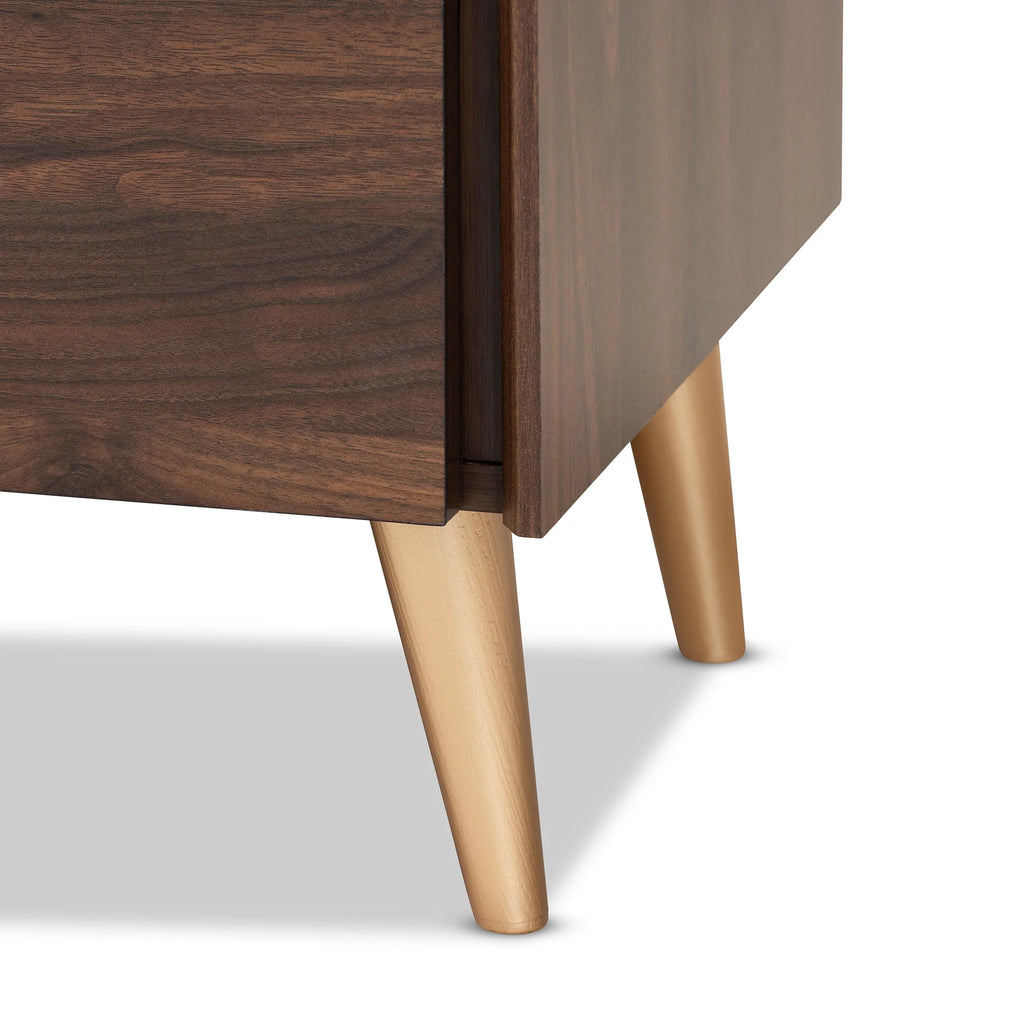 Walnut Brown and Gold Finished Wood TV Stand U266050