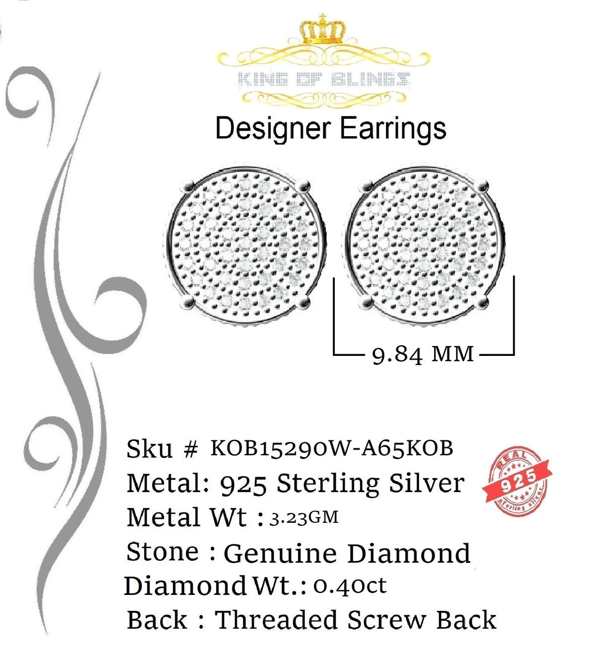 925 Sterling Silver Diamond Stud Earrings Z731170