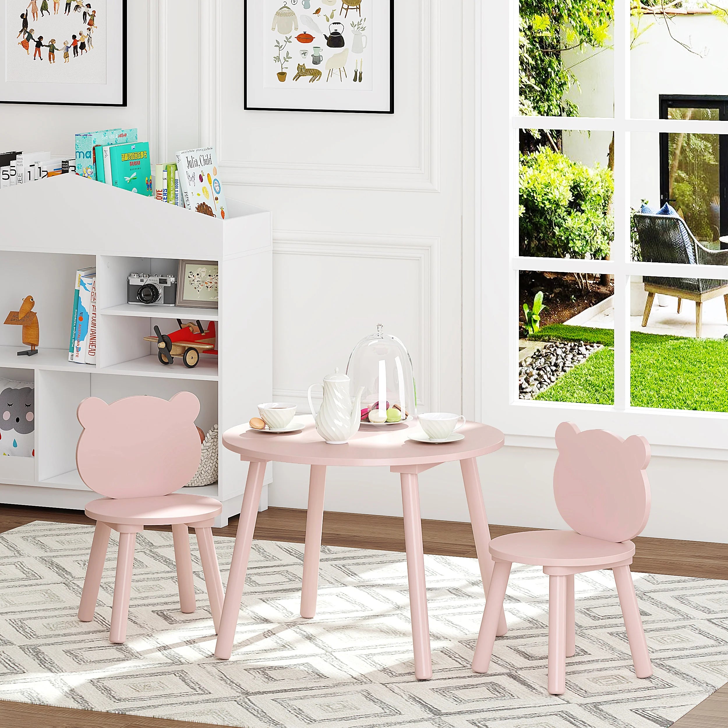 3 Pieces Kids Wood Table and Chair Set F9320