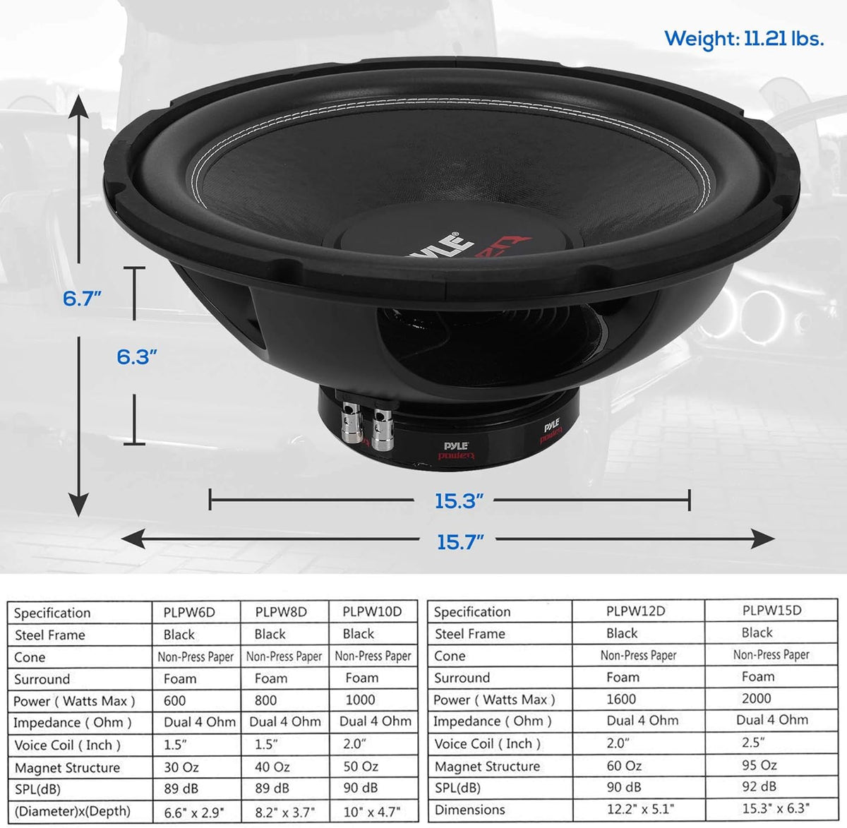 15inch Dual Voice Coil 4 Ohm Subwoofer Speaker, Pack of 2 N11472
