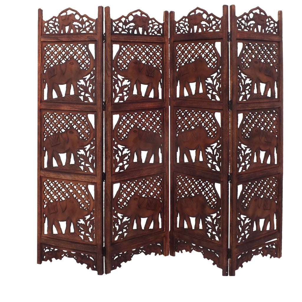 Brown Wooden 4 Panel Room Divider U98646