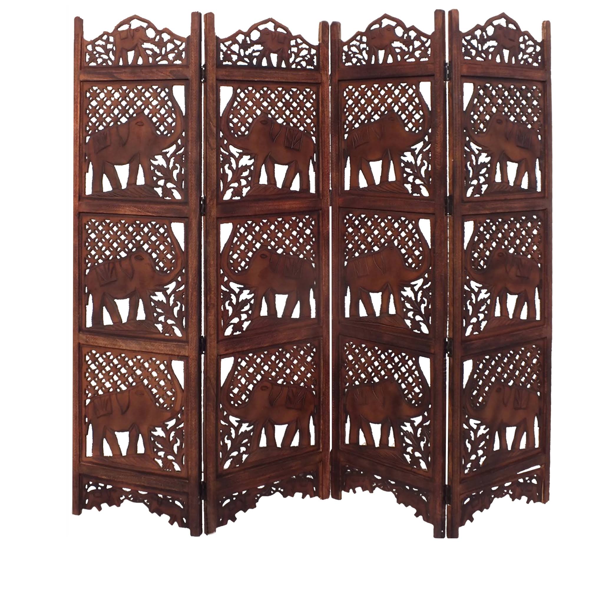 Brown Wooden 4 Panel Room Divider U98646
