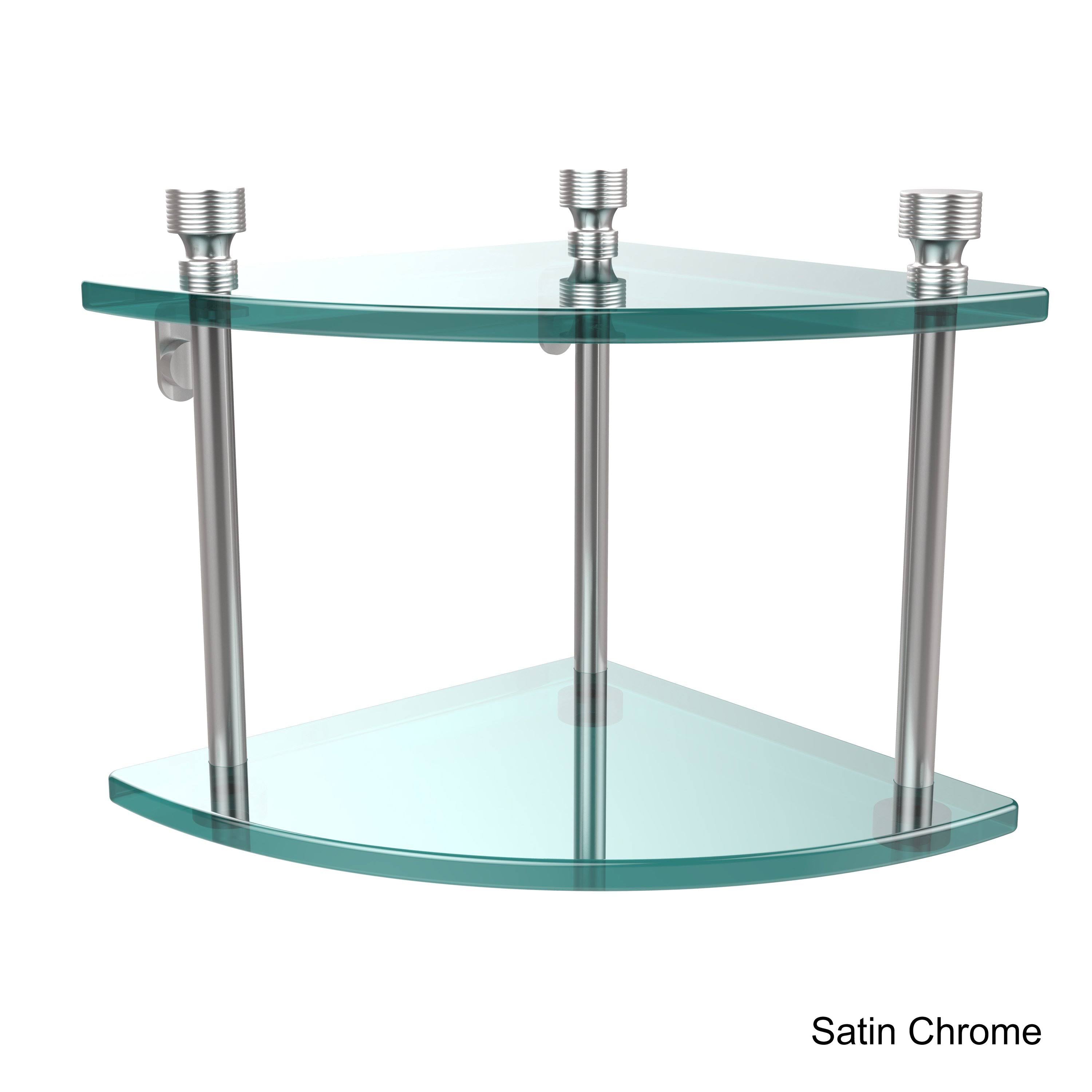 Two Tier Corner Glass Shelf Antique Bronze F2914