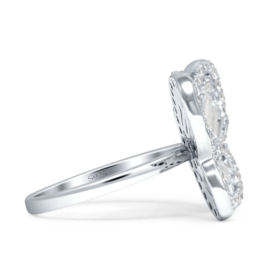 Cluster Butterfly Ring Baguette Cubic Zirconia White Tone 925 Sterling Silver B319