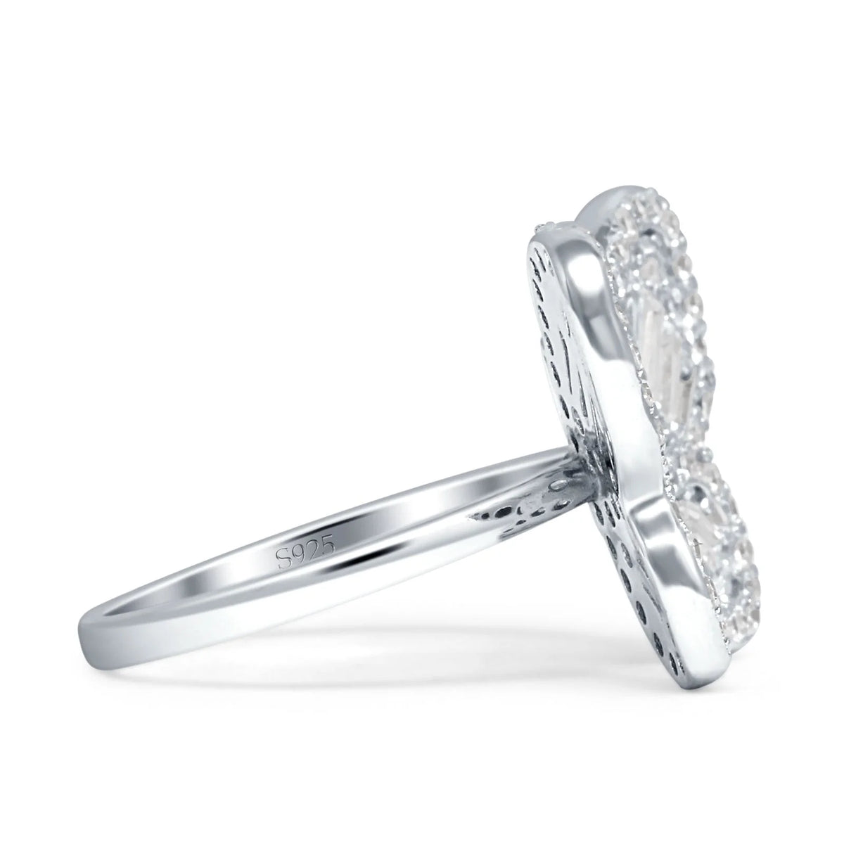 Cluster Butterfly Ring Baguette Cubic Zirconia White Tone 925 Sterling Silver B319