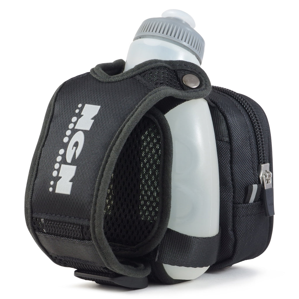 Black 10 oz Handheld Water Bottle with Zippered Pocket (2-Pack) N8915