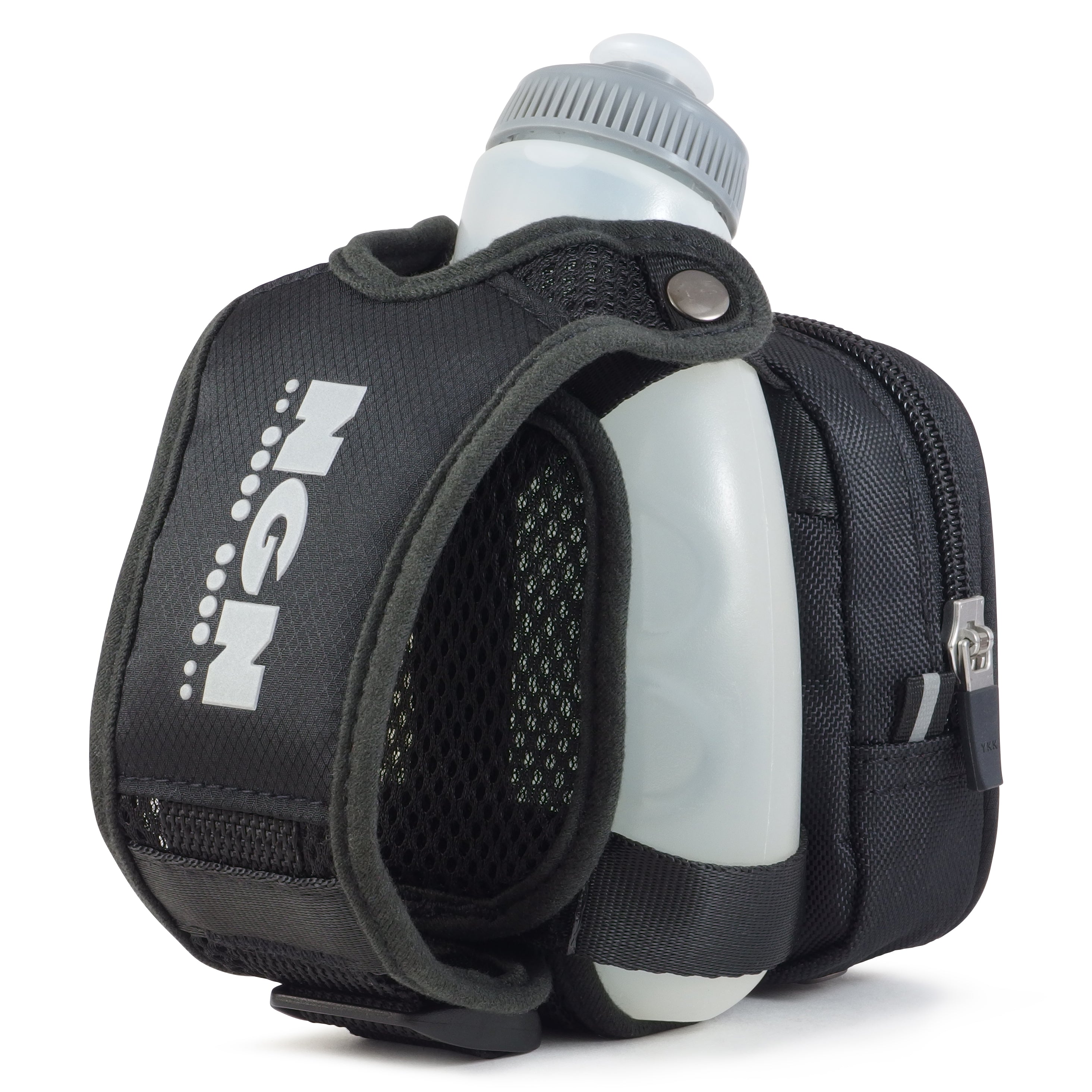 Black 10 oz Handheld Water Bottle with Zippered Pocket (2-Pack) N8915