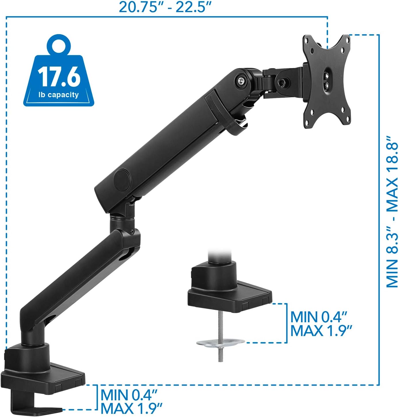 Single Monitor Arm Mount with C-Clamp and Grommet Bases F71721