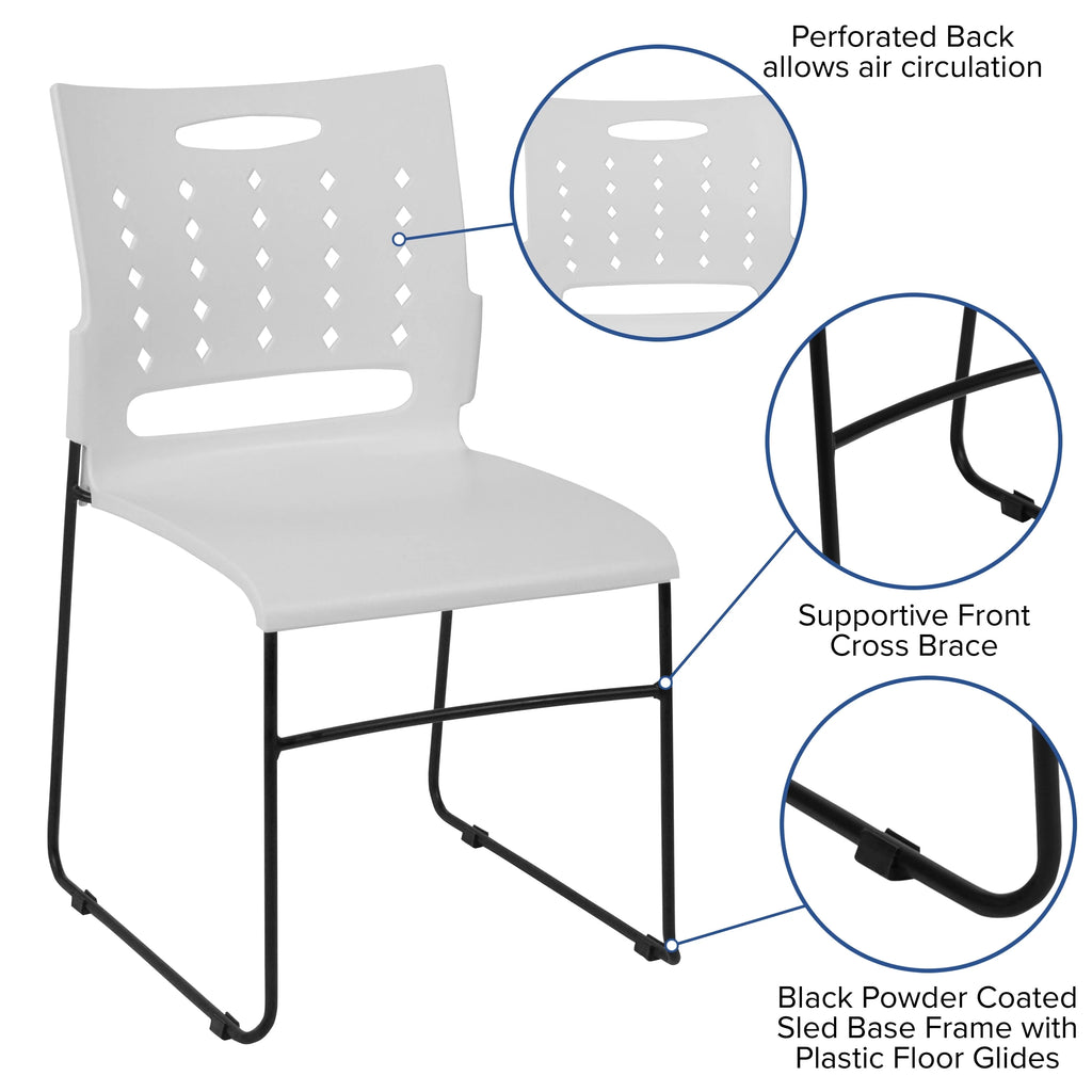 White Sled Base Stack Chair with Air-Vent Back X58306